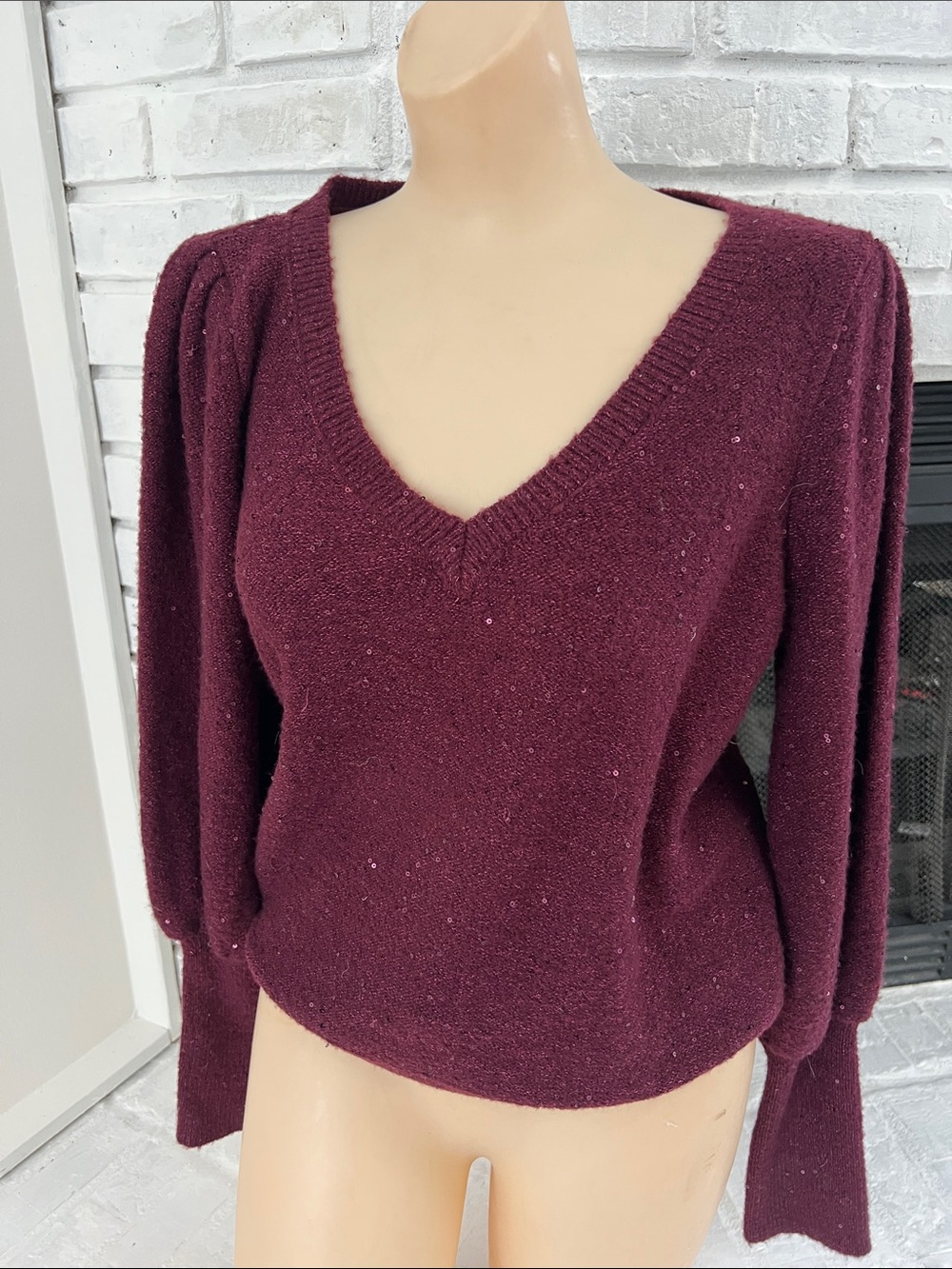 White House Black Market Burgundy V-Neck Sweater